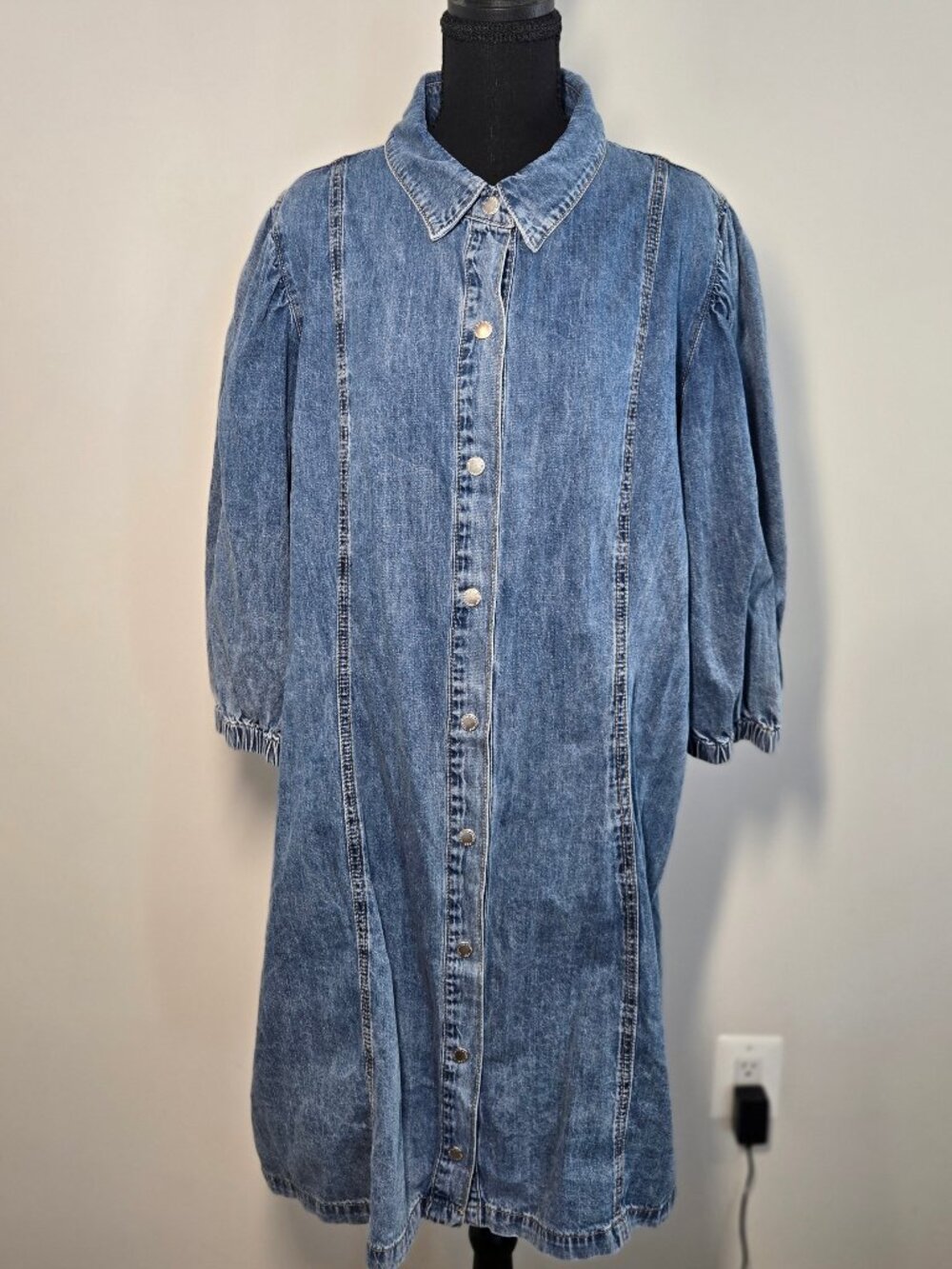 City Chic NWT denim shirt dress size 20 plus acid wash 100% cotton midi